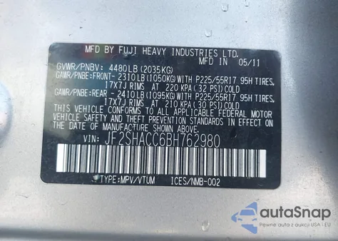 2011 Subaru Forester 2.5X Premium from USA, damaged, VIN JF2SHACC6BH762980